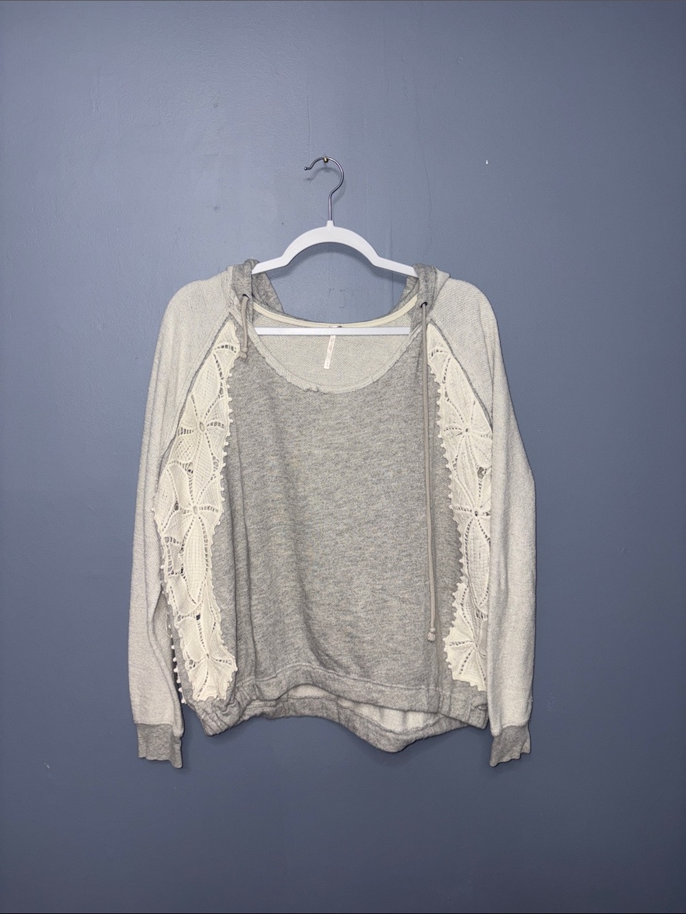 Free People • Gray Hood Crochet Sweater